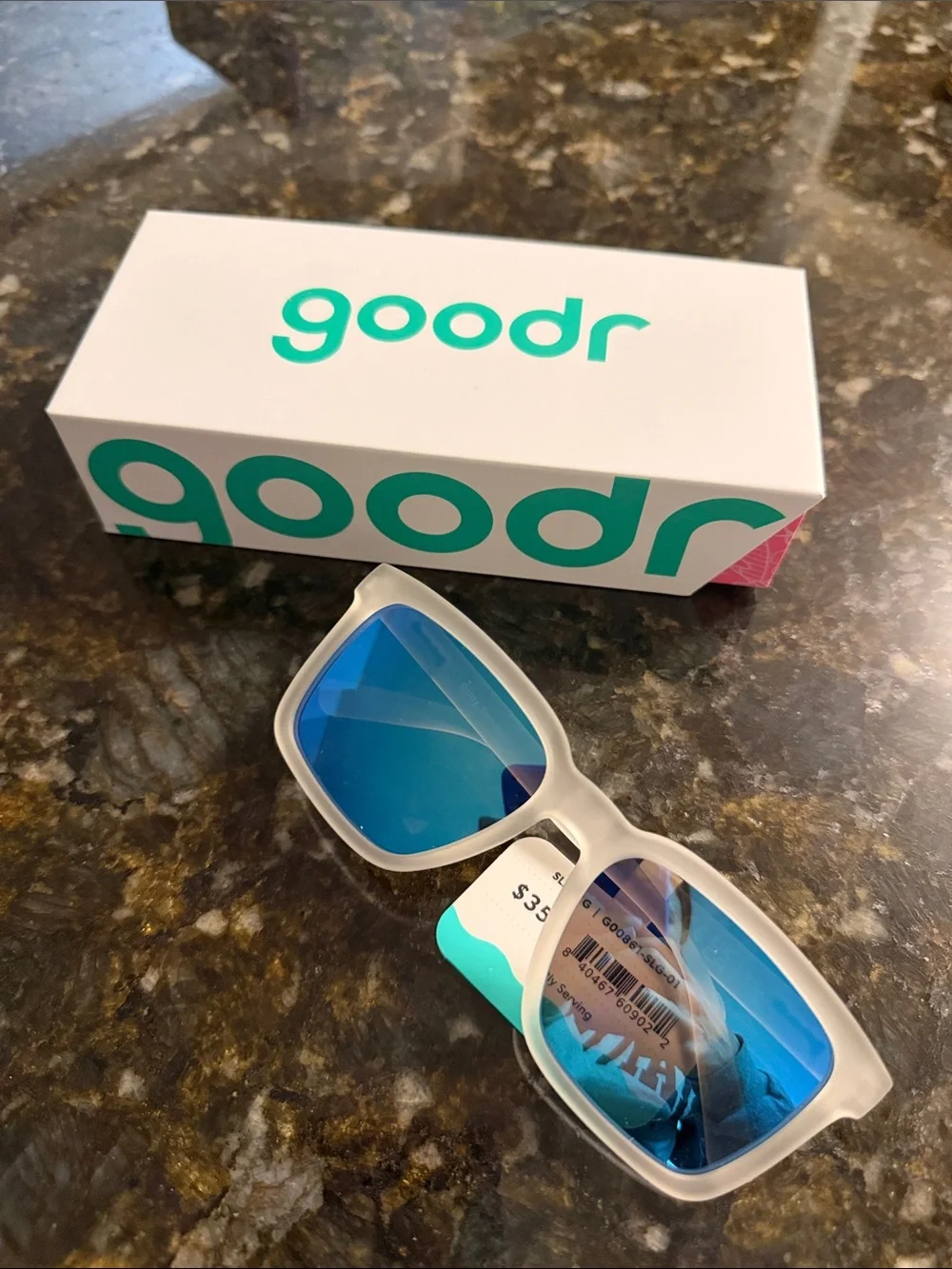 goodr White Frame Blue Mirror Lens Sunglasses